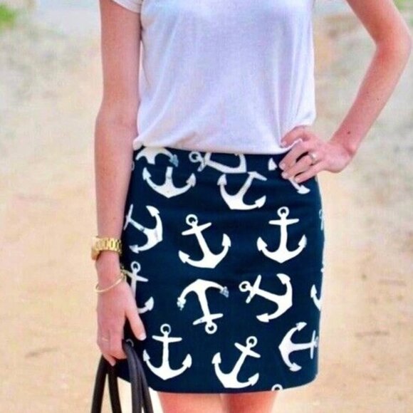 J.Crew Mini Skirt Navy Blue and White Anchor Lined Nautical Summertime - Picture 6 of 6